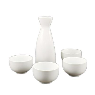 China Viable Wholesale Japanese Style Porcelain Sake Wine Bottle And Cups Set Customized Design Logo Five-Piece Set Ceramic Wine Cup Sets for sale