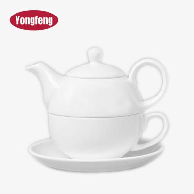 China Sustainable Modern Personalized Ceramic Tableware Grace Ceramic Teapot 3pcs Set For A Teapot With Teacup And Saucer for sale