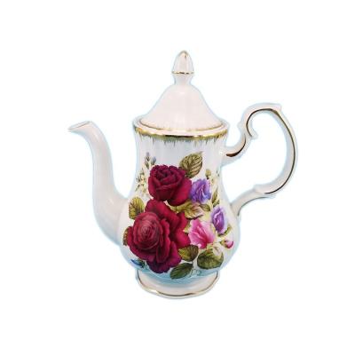 China Sustainable Hot Sale 40 Ounce Stylish Fully Printed Ceramic Arabic Coffee Pot With Shiny Gold Edge for sale