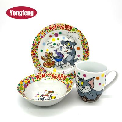 China Sustainable Excellent Quality 3 Pieces In One Set Printed Ceramic Dinnerware for sale