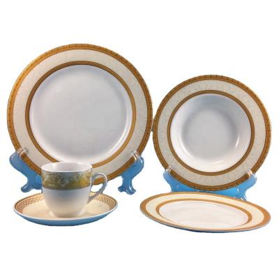 China Sustainable Gold Printed 20pcs Porcelain Dinnerware Set Produced By FAMA Factory for sale