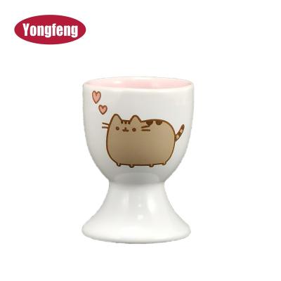 China Factory direct sale durable ceramic stoneware egg cup holder beautiful with custom printing design for sale