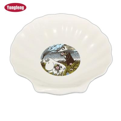 China Coastal Hot Sale Illustration Printing Ceramic Seashell Soap Dish for sale