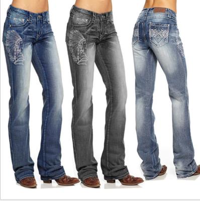 China Boot Cut Skinny Jeans Womens Bootcut Embroidery Long Pants Ladies Girls Jeans For Women for sale