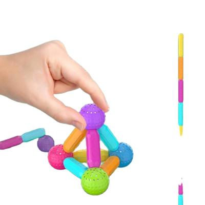 China Kids Learning Playing Rainbow Colors Magnetic Toy Bar Trick Stick Wholesale China Factory Magnetic Bars Puzzle Balls Toy for sale