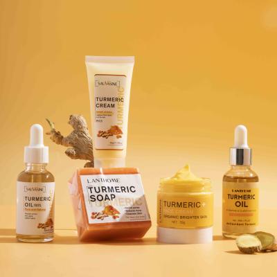 China Brighten Custom Soap Set Turmeric Skin Care Dark Spots Cream Private Label Skin Remover Organic Skin Care Set for sale