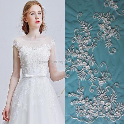 China Sustainable 3D Flower Handwork French Lace / Beaded Embroidery Wedding Lace /bridal Wedding Lace Fabric for sale