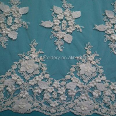 China Last viable appliqued embroidery lace fabric / handmade ivory 3D flower lace for wedding dress 2016 for sale