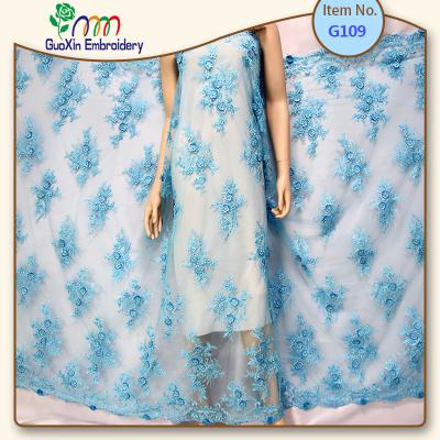 China Sustainable Factory Handmade Heavy French Tulle 3D Flower Beaded Embroidery Lace Fabric For Bridal for sale