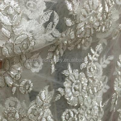 China 2014 Viable Hot Selling Hand Beaded Embroidery Lace With Silver Tying for sale