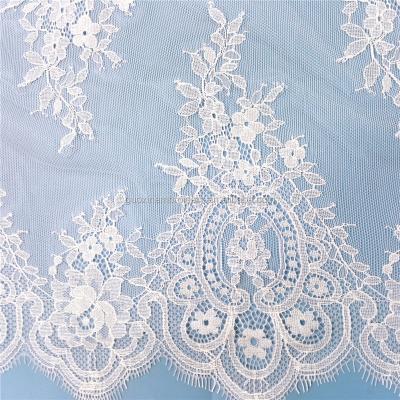 China Sustainable White Chantilly Lace Fabric for Shawls, Mantilla, Victorian Dresses for sale