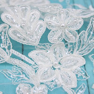 China Handmade Popular Embroidery Lace With Beaded Fabrics Lace For Wedding Dress for sale