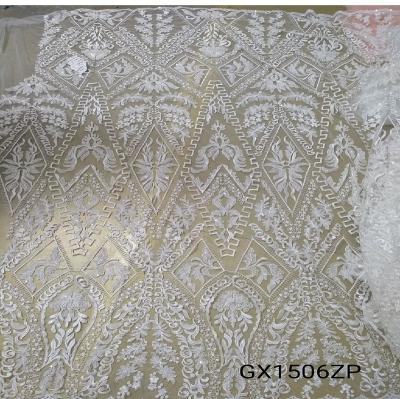 China New handmade embroidery lace fabric with beaded in stock 	Handmade Lace Fabric for sale