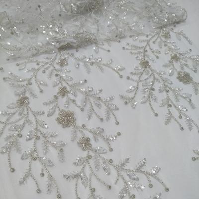 China New handmade embroidery lace fabric with beaded in stock Guoxin Sustainable Embroidery Lace Fabric for sale