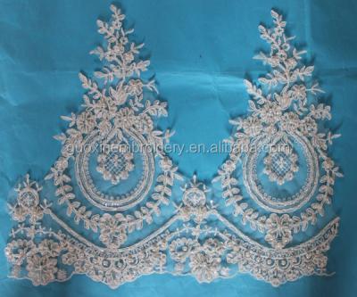 China Other French Chantilly Border Beaded Nylon Lace Trimming Guoxin SustainableLace Trim Fabric for sale