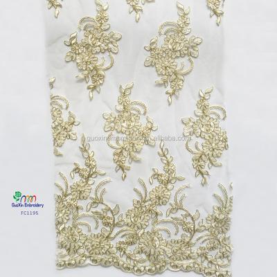 China 2016 viable fashionable pearl beaded lace fabric with gold rope / lower price hand beaded lace fabric in stock for sale