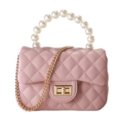 China Susen Chrisbella 2022 Fashion Small Girls PU Leather Handbag For Women Fashion Pearl Mini Chain Shoulder Bag for sale