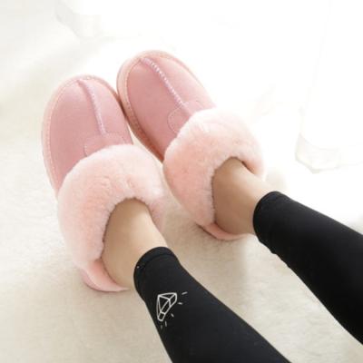 China Fashion Trend Logo Winter Women Wool Bedroom Slippers Custom 100% Warm Sheepskin Slippers for sale