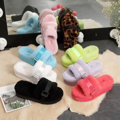 China 2021 fashion trend factory direct wholesale woolen warm indoor slippers sheepskin fluffy slippers for sale