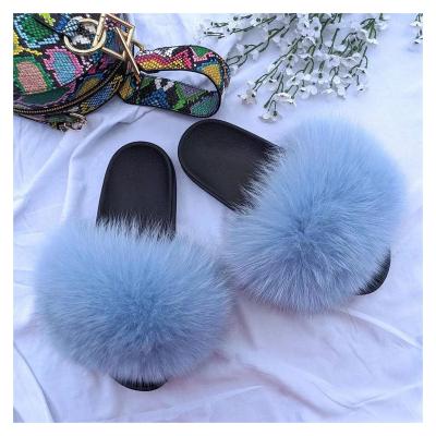 China Fuzzy Fluffy Luxury Ladies Fur Slippers Solid Color Fox Fur Slides Hot Sale Fashion Trend Wholesale Real Slippers for sale