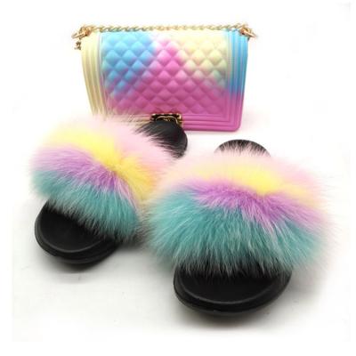 China Factory Direct Wholesale Women Fur Slides Fur Slides Slippers Kids Fur Slides And Purse for sale