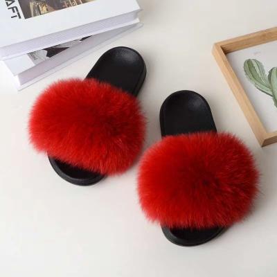 China Trend Logo Fashion Outdoor Fox Fur Custom Made Slides Sandals Natural Fluffy Fur Slippers for sale