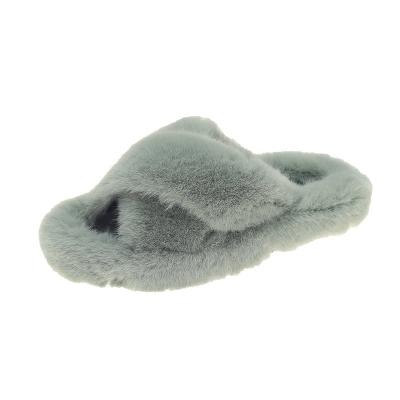 China Bunny Fur Slides Slippers, Vegan Fur Slippers Fashion Trend Ladies Bedroom Sandals with Straps Women Fur Slides for sale