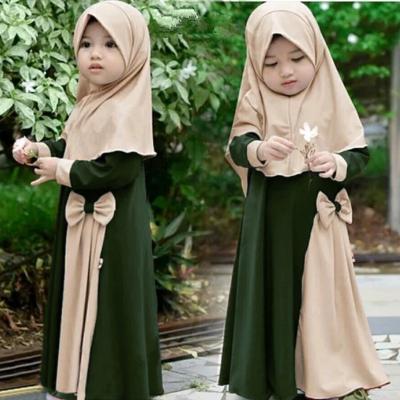 China Bow knot Modern Turkey Hot Small Girl Muslim Abaya Hijab Kids Abayas Long Skirt Set Dubai Children Girls Muslim Dresses for sale