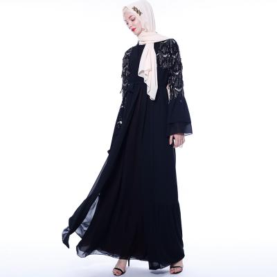 China Low Moq Turkey Casual Modern Arabic Islamic Clothing Middle East Sheath Long Sequined Fringed Open Long Dress Abaya For Muslim Women Dress for sale