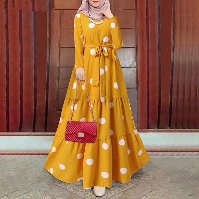 China Dot Hot Selling Polka Dot Lace Up Abaya Women Muslim Dress Dubai Ethnic Tunics For Muslim Women for sale