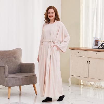 China Hot Sale Polyester Solid Color Woman Muslim Tunic Set Kaftan 2 Piece Abaya Set For Abaya Muslim Women Women Muslim Dress for sale