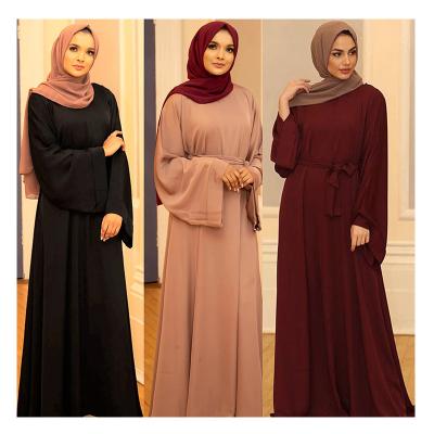 China Polyester 2023 Simple Modest Kaftan Islamic Clothing Abaya Muslim Dresses New Eid Abaya Dubai Turkey Solid Color For Women for sale