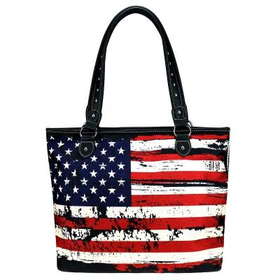 China 2021 Fashion Designer Luxury American Flag Canvas Tote Bag Handbag For Women for sale