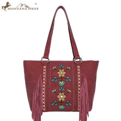 China New Luxury PU Carry Women Tote Handbag Hidden By Floral Fringe Embroidered Leather High Quality 2021 for sale