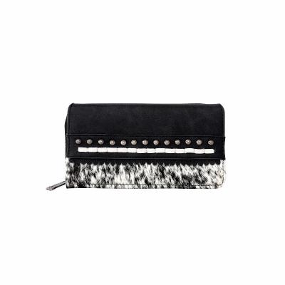 China Fashion Waterproof Design Luxury Trinity Ranch Hair-on Studded Secretary Style Collection Wallet For Women for sale