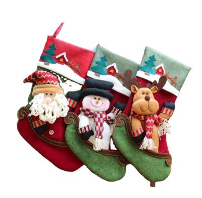 China Fashion Baby Pile Christmas Tree Decoration Fleece Cartoon Christmas Stocking with Stereoscopic 3D Santa Claus Snowman and Deer for sale