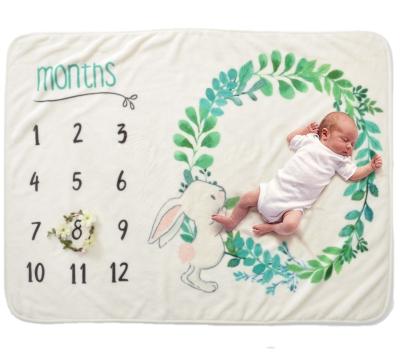 China Hot Selling Soft and High Quality Musical Newborn Baby Wraps Milestone Baby Flannel Printing Blankets for sale