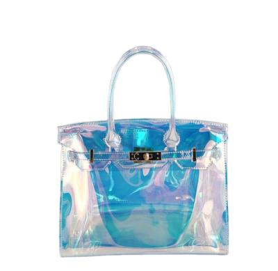 China Magical color laser color PVC purses and handbags fashion all-match jelly clear busybaby beach purse for sale