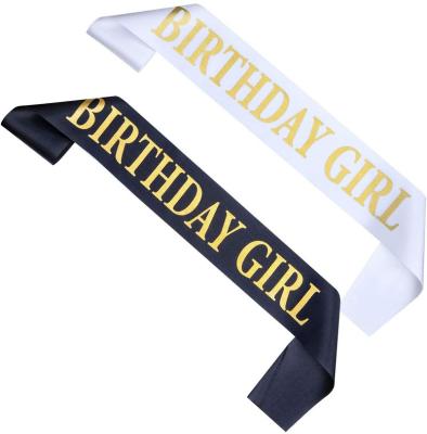 China Birthday & Event Party Supplies 2021 New Arrival Factory Price Hot Sale Birthday Sash Black White Gold Letters Birthday Sash Girl for sale