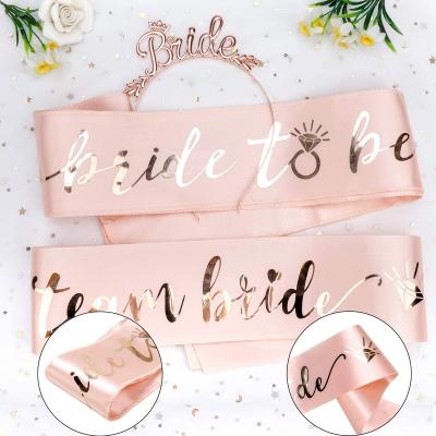 China Bachelor & Event Party Supplies 2021 Rose Gold Bridal Sash Bachelorette Newcomer Bride To Be Headband Tiara Bride To Be Sash Team Bride Sash Crystal Tiara for sale