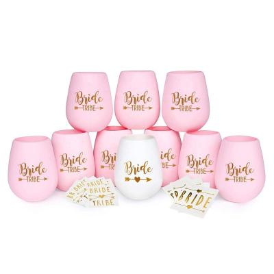 China Wedding Decoration Bride Tribe Bachelorette Silicone Cups Set of 10 Pink and Gold Bundle with Temporary Tattoos for sale