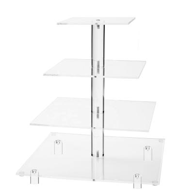 China 4 Tier Strong Square Acrylic Cupcake Dessert Tower Stand Holder Pastry Serving Tray For Party Decor for sale