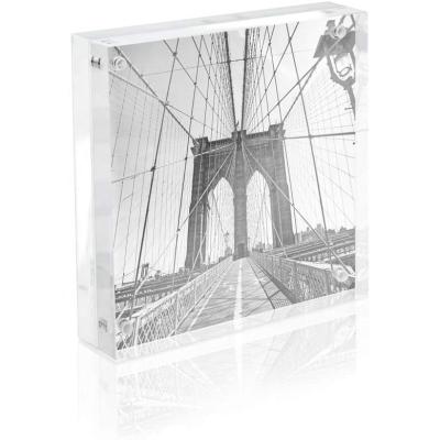 China Super Strong Thick Acrylic Magnetic Frame Desktop Photo Clear Double Sided Acrylic Block for sale