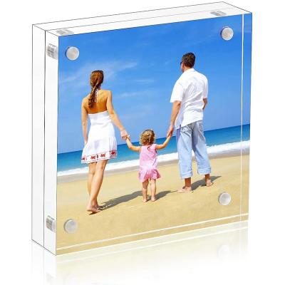 China Wholesale Picture Frame Strong Magnetic Block Solid Clear Acrylic Photo Frame Standing for sale