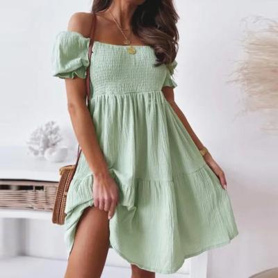 China New 2022 summer European and American breathable temperament mint green solid color fashion loose dress for sale