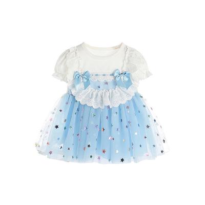 China Anti-wrinkle spring and summer Korean version of children/star sweet dress short sleeve baby wind cute princess dress for sale