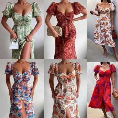 China 2022 washable European and American women's summer new floral collar fashion sexy casual dress stockings for sale