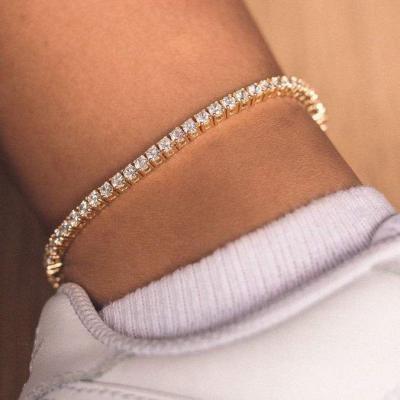 China 2021 Wholesale Hiphop Summer Foot Jewelry 14K Gold Plated 4mm Zircon Diamond Tennis Anklet For Women for sale