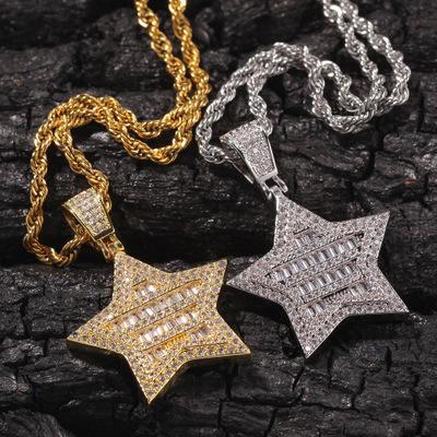 China Hiphop Wand CZ Ice Out Star Pendant Necklace Men With Rope Chain Gold Silver Color Hip Hop Jewelry for sale