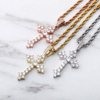 China Micro Hiphop Hip Hop Cross Necklace Pendant Pave AAA Zircon Hip Hop Fashion Jewelry Pendant Gift For Women Men for sale